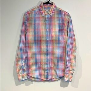 CREWCUTS Youth Boys Pastel Rainbow Gingham Plaid Casual Button Down Shirt EUC